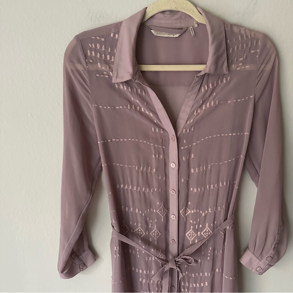 Soft Surroundings Embroidered Belted Duster Dress in Lavender XS - Picture 5 of 15